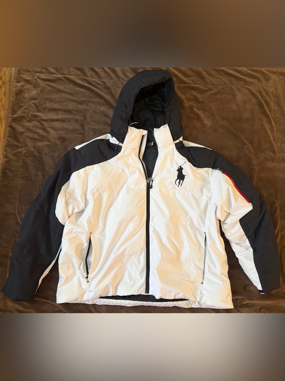 Men’s Polo by Ralph Lauren White & Black Down Puffer Jacket with Removable Hood